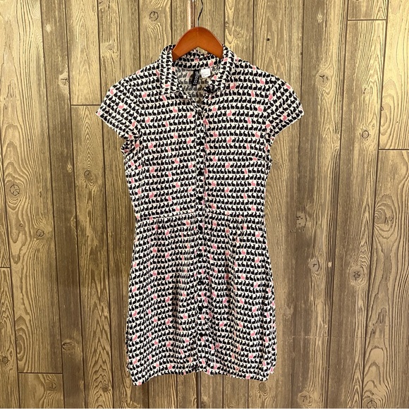 Divided by H&M Size 4 Shirt Dress White W/ Bunny Rabbit Pattern in Black & Pink - Picture 6 of 13